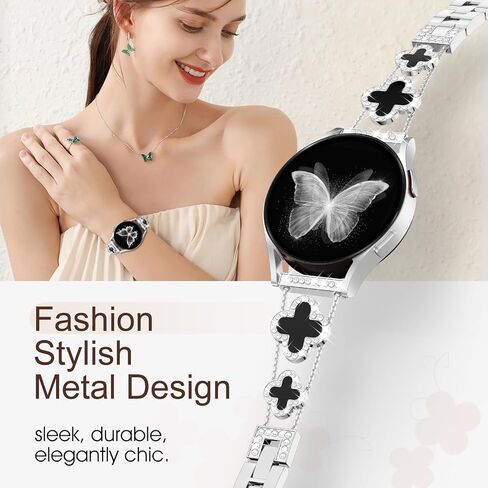 شريط ماس معدني متوافق مع Samsung Galaxy Watch 7 6 5 4 40mm 44 مم/لمراقبة Galaxy 6 4 الكلاسيكية 42 مم 46 مم 47 مم/مشاهدة 5 Pro 45mm/نشط 2،20mm Clover Sparkle Women Women in Kuwait