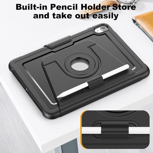 Case for iPad (A16) 11th/10th Generation 2025/2022 11″/10.9″, Heavy Duty Shockproof Case with 360 Rotating Magnetic Stand, Detachable Magnetic Cover, Pencil Holder, Auto Sleep/Wake, Black in Kuwait