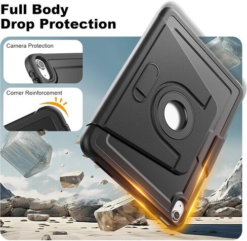 Case for iPad (A16) 11th/10th Generation 2025/2022 11″/10.9″, Heavy Duty Shockproof Case with 360 Rotating Magnetic Stand, Detachable Magnetic Cover, Pencil Holder, Auto Sleep/Wake, Black in Kuwait