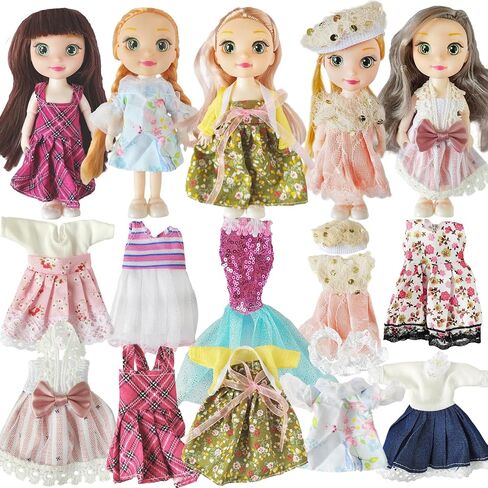 6.3" Mini Girl Dolls, includ Handmade Baby Doll Clothes, 2 Sets 6.3" Mini Girl Dolls, 2 Pairs of Shoes in Kuwait