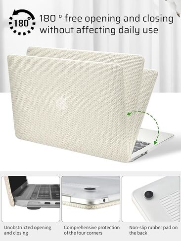 Seorsok Compatible with MacBook Air 13.6 inch Case 2022-2024 2025 A3240 M4 A2681 M2 A3113 M3 Touch ID,Elegant Leather Plastic Hard Case with Transparent Keyboard Cover,Beige Woven in Saudi Arabia