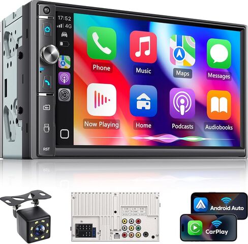 ستيريو مزدوج سيارة DIN مع شاشة تعمل باللمس 7 بوصات ، و Apple Carplay و Android Auto ، و Bluetooth ، و 240 واط ، و SWC ، وإخراج مضخم الصوت ، ومستقبل راديو سيارة FM/AM ، ورابط المرآة ، والنسخ الاحتياطي in Kuwait