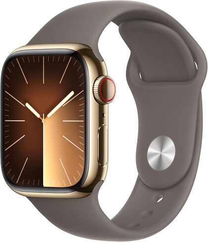 Apple Watch Series 9 [GPS + Cellular, 41mm] - Gold Stainless Steel Case with Clay Sport Band, M/L (Renewed) in Saudi Arabia