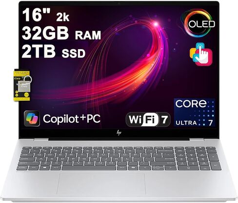HP Omnibook 7 AI Laptop 16 "2K (2048x1280) OLED Touch (HDR 500NITS ، 100 ٪ DCI-P3) Intel 16-Core Ultra 7 255H 32GB RAM 2TB SSD للمصمم Professional Professional Professional Win11pro ICP W/Copilot in Kuwait