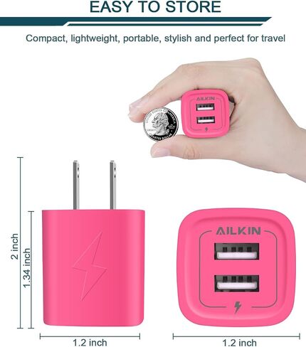 قابس USB ، كتلة شحن الشاحن السريع السريع ، محول Power AC Dual Port Charge Cube Travel Brick Prock Colords Fox for iPhone ، iPad ، Samsung Home USB Base in Kuwait