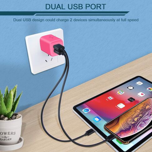 قابس USB ، كتلة شحن الشاحن السريع السريع ، محول Power AC Dual Port Charge Cube Travel Brick Prock Colords Fox for iPhone ، iPad ، Samsung Home USB Base in Kuwait