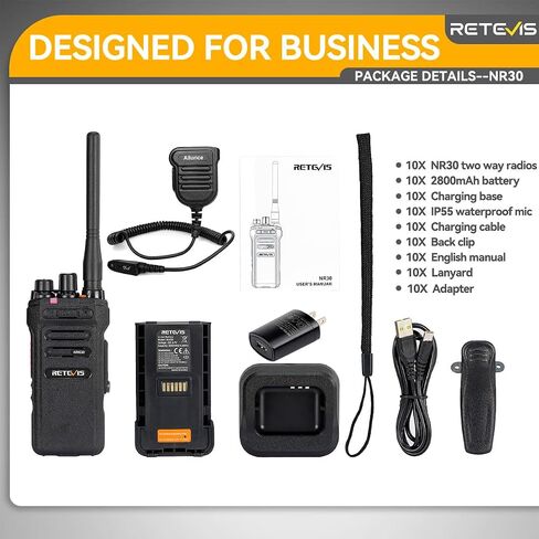 RETEVIS NR30 Professional 2 Way Radios Bulk ، IP67 مقاوم للماء راديو ثنائية الاتجاه مع MIC ، ومكتب الشقوق الشاقة ، وإلغاء الضوضاء ، والاتصال الجماعي ، لفريق النقل الصناعي (10 عبوات) in Kuwait