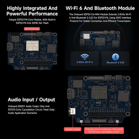 Waveshare ESP32-P4 4INCH WIFI6 لوحة تطوير اللمسات الجولة ، 720 × 720 ، زاوية عرض 170 درجة ، الزجاج البصري المتشدد ، الميكروفونات المزدوجة على متن ، دعم Wi-Fi 6 / Bluetooth 5 (LE) in Kuwait