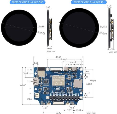 Waveshare ESP32-P4 4INCH WIFI6 لوحة تطوير اللمسات الجولة ، 720 × 720 ، زاوية عرض 170 درجة ، الزجاج البصري المتشدد ، الميكروفونات المزدوجة على متن ، دعم Wi-Fi 6 / Bluetooth 5 (LE) in Kuwait