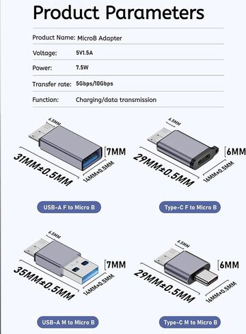 Micro USB B إلى USB A/C Male Adapter ، USB 3.0 Micro B إلى موصل محول كبل محول الإناث USB A/C (رمادي) in Kuwait