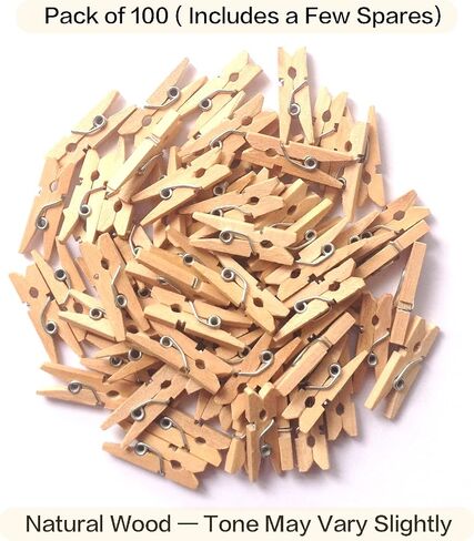 LWR CRAFTS مشابك غسيل خشبية صغيرة 100 في كل عبوة، 1 بوصة 2.5 سم (يعقوبي) in Kuwait