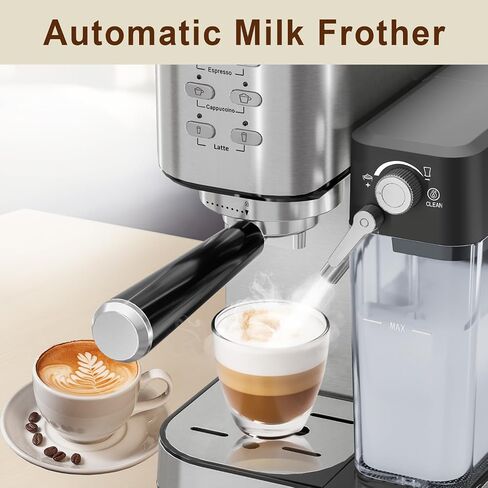 Espresso Machine 20 Bar, Coffee Maker with Automatic Milk Frother, 6-in-1 One-Touch Small/Large Shot, Espresso Maker for Cappuccino/Latte, Compact for Home and Office, Stainless Steel in Saudi Arabia