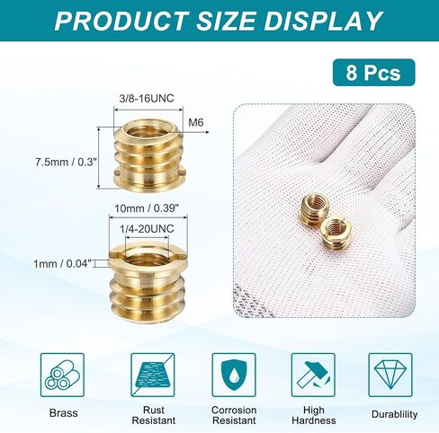 PATIKIL 8pcs M6 Female to 3/8" Male Thread Reducing Adapters Tripod Mount Screw Carbon Steel Adapter for Tripod Monopod of Camera, Bronze in Saudi Arabia