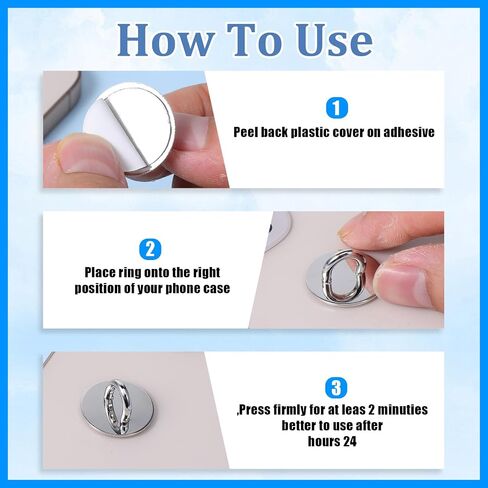 خطاف سحر الهاتف 12 PCS ، حامل سحر الهاتف الجولة المعدنية قبضة أصابع لاصقة لإلوازات DIY المعلقة (الفضة) in Saudi Arabia