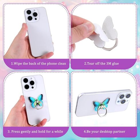 4 PCS Butterfly الهاتف الخليوي حامل حامل ، حلقة فراشة لطيفة لحالة الهاتف 360 ° RINGER RINGER RIND in Kuwait