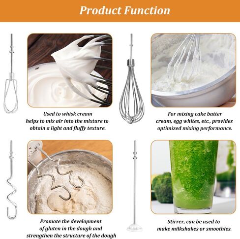 Hand Mixer Attachments Beater,Dough Hooks,Whisk, Blending Rod,Stainless Steel Hand Mixer Accessories Compatible with Kitchenaid Hand Mixers KHM3 KHM5 KHM7 KHM9 in Saudi Arabia