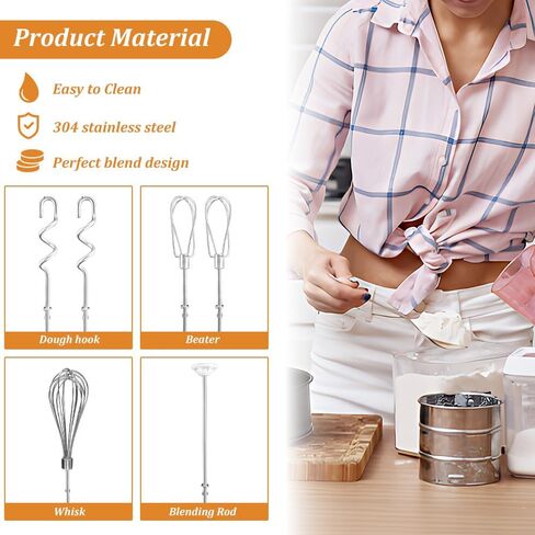 Hand Mixer Attachments Beater,Dough Hooks,Whisk, Blending Rod,Stainless Steel Hand Mixer Accessories Compatible with Kitchenaid Hand Mixers KHM3 KHM5 KHM7 KHM9 in Saudi Arabia