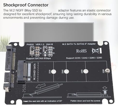 Gowenic M.2 NGFF BKEY SSD إلى محول ATA التسلسلي ، وتركيب سهل ونقل مستقر ، مع موصل مقاوم للصدمات ، لـ 2230 2242 2260 2280 SSD in Saudi Arabia