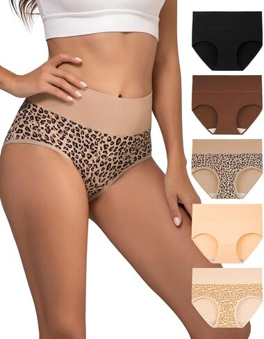 INNERSY Women's Underwear High Waisted Vintage Sporty Briefs Multicolored 5-Pack in Kuwait