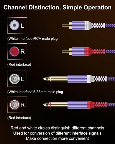 AILKIN 10FT Dual 6.35mm to Dual RCA Audio Cable, Quarter Inch Aux to RCA Splitter Auxiliary Cable, 1/4 Inch Male to RCA Male Aux Cord for TV, DVD/VCD, Amplifier, Mixer, DJ Controller, Studio Monitors in Saudi Arabia
