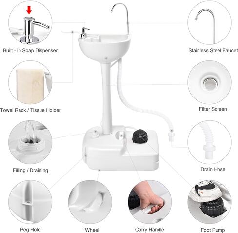 Yescom 17L Portable Sink Hand Wash Station with Pump & 24L Water Tank, Hand Washing Station for RV Travel Outdoor Camping Food Booth in Kuwait