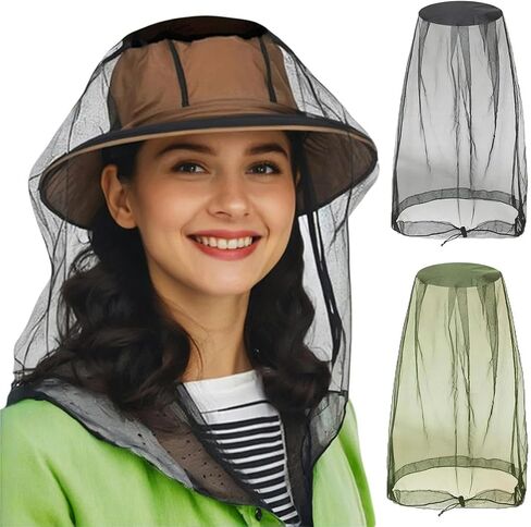 Premium Mosquito Poll Net Mesh (2 Pack) Ultra Large, Insect Netting Fine Holes, Face Shield, Soft Fly Screen for No See Um Gnats, Works Over Most Hats (Black and Green) in Saudi Arabia