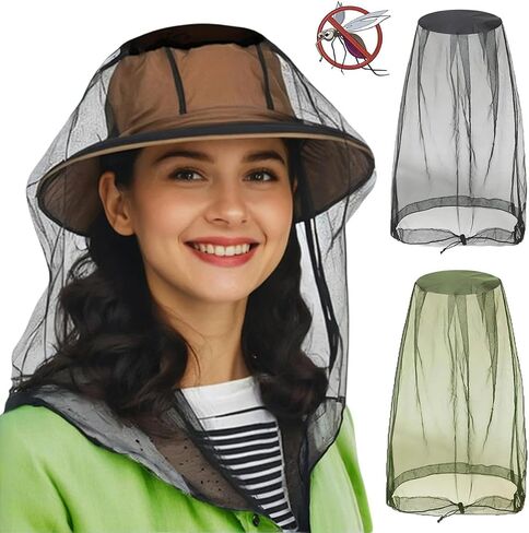 Premium Mosquito Poll Net Mesh (2 Pack) Ultra Large, Insect Netting Fine Holes, Face Shield, Soft Fly Screen for No See Um Gnats, Works Over Most Hats (Black and Green) in Saudi Arabia