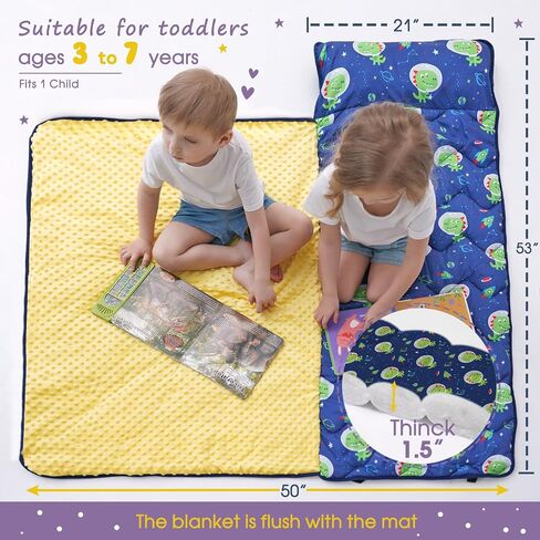 Nap Mat with Pillow Blanket Set: Sleeping Mats for Toddler Kids - Thick Large Roll up Slumber Bag for Daycare Preschool Kindergarten Boys Girls in Saudi Arabia
