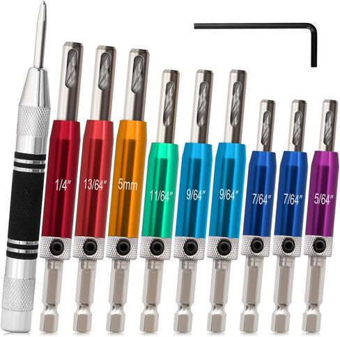 Self Centering Drill Bit Set 1/4" Hex Shank Vix Bit, 5/64" to 1/4" Center Drill Bit Set Custom Colorful Hinge Drill Bit Set for Metal Wood Cabinet Door Window Aluminum Copper Stainless Steel in Saudi Arabia