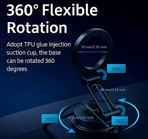 360 حامل هاتف مغناطيسي قابل للتعديل ، Airgrip - حامل هاتف مكنسة مغناطيسية للسيارة ، قابلة للطي وقابلة للطي شفط شفط ، جيم/شاحنة/قارب/دش من أجل iPhone & Android in Saudi Arabia