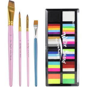 15 Color Face Paint Kit, Professional Face Painting Kit SFX Makeup Palette, Water Activated Body Paint for Cosplay Halloween Party for Kids and Adults Safe Non Toxic with 2 Pcs Brush Matte in Kuwait