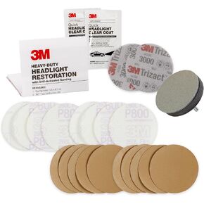 3M مجموعة ترميم المصابيح الامامية، عبوة من قطعتين، نظام ترميم المصابيح الامامية للسيارة سهل التحمل، منظف ومرمم للمصابيح الامامية للاستخدام مع المثقاب المنزلي in Kuwait
