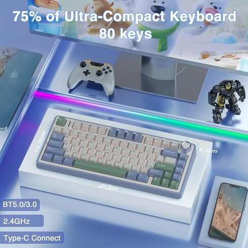 Aula Wireless Keyboard and Mouse Combo ، F75 75 ٪ Mechanical Boards ، Gasket Hot Swappable Custom Board+SC580 Wireless Gaming Mouse Black in Saudi Arabia