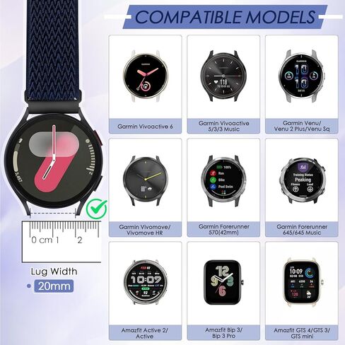 4 حزمة 20 مم نايلون نايلون متوفرة مع Garmin Vivoactive 6/5/3 ، Garmin Venu/Venu 2 Plus/Vivomove 3 ، Amazfit Bip 3/Bip 3 Pro ، Quick Release Smart Watch Band for AmazFit 2 Active 2 in Kuwait
