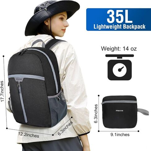 Mosiso خفيفة الوزن المشي لمسافات طويلة daypack ، 35L حقيبة ظهر قابلة للعباء ، حقيبة يوم قابلة للطي مع مقصورات ملابس مبللة للتخييم في الهواء الطلق ، أسود in Saudi Arabia
