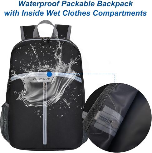 Mosiso خفيفة الوزن المشي لمسافات طويلة daypack ، 35L حقيبة ظهر قابلة للعباء ، حقيبة يوم قابلة للطي مع مقصورات ملابس مبللة للتخييم في الهواء الطلق ، أسود in Saudi Arabia
