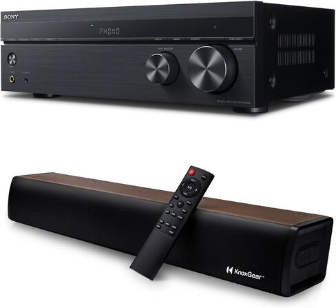 Sony 2 Channel Stereo Receiver with Phono Inputs and Bluetooth Connectivity Bundle with Knox Gear 60-Watt Compact Wireless 2.0-Channel Soundbar with Bluetooth 5.0 (Oak) (2 Items) in Saudi Arabia