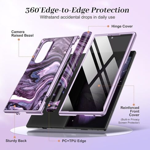 GVIEWIN for Samsung Galaxy Z Fold 7 Case with Privacy Screen Protector [Compatible with Magsafe][Built-in Kickstand] Magnetic Full-Body Hinge Protection Slim Phone Case for Z Fold 7, Quicksand/Purple in Saudi Arabia