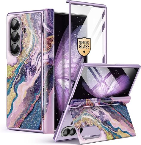 GVIEWIN for Samsung Galaxy Z Fold 7 Case with Privacy Screen Protector [Compatible with Magsafe][Built-in Kickstand] Magnetic Full-Body Hinge Protection Slim Phone Case for Z Fold 7, Quicksand/Purple in Saudi Arabia