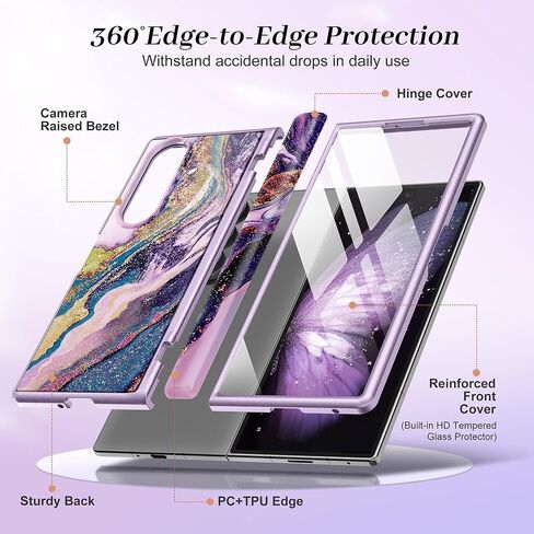 GVIEWIN for Samsung Galaxy Z Fold 7 Case with Privacy Screen Protector [Compatible with Magsafe][Built-in Kickstand] Magnetic Full-Body Hinge Protection Slim Phone Case for Z Fold 7, Quicksand/Purple in Saudi Arabia