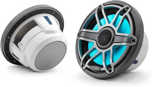 JL Audio M6 Series 7.7 "مكبرات صوت بحرية محورية مع إضاءة LED رياضية رمادية وإضاءة LED in Kuwait