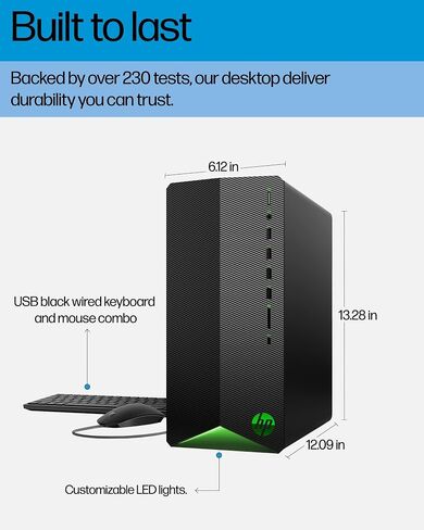 HP Pavilion Tower PC Computer ، 16GB DDR4 RAM ، 512GB PCIE SSD ، Intel 6-CORE I5-10400F (BEAT I7-8700) ، GEFORCE GT 610 2GB ، WIFI ADAPTER ، RJ45 ، TYPE-C ، HDMI ، KB و MOUSE ، Windows 11 PRO ، WE/PGPY in Kuwait