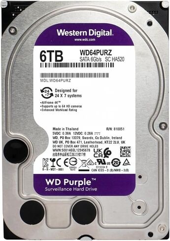 Western Digital 6TB WD Purple Surveillance Internal Drive HDD - SATA 6 GB/S ، 256 MB CACHE ، 3.5 " - WD64Purz- (متجدد) in Saudi Arabia