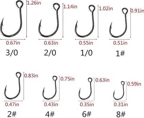 Inline Single Hook for Fishing Lure: 50pcs/Box Large Eye Fishing Hooks for Fishing Spoon Topwater Popper Treble Hook Replacement Size 3/0 2/0 1/0 1# 2# 4# 6# 8# in Saudi Arabia
