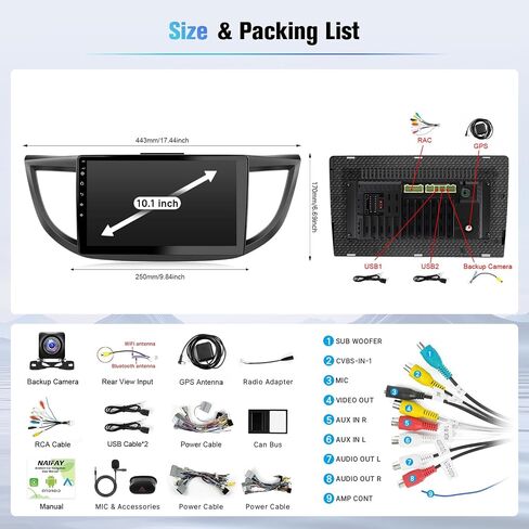 Naifay Android Car Stereo for Honda CRV 2012 2013 2014 2015 2016 Radio ، 2 + 32g 10.1inch IPS Touch Screen in Kuwait
