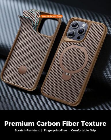 FlyReal مصمم لحالة iPhone 15 Pro Max مع حامل مغناطيسي بزاوية 360 درجة ، حالة هاتف ألياف الكربون [متوافقة مع Magsafe] [حماية عسكرية 16 قدمًا] مع حلقة حامل 6.7 '' ، Black in Kuwait