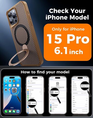 FlyReal مصمم لحالة iPhone 15 Pro Max مع حامل مغناطيسي بزاوية 360 درجة ، حالة هاتف ألياف الكربون [متوافقة مع Magsafe] [حماية عسكرية 16 قدمًا] مع حلقة حامل 6.7 '' ، Black in Kuwait