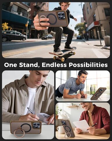 FlyReal مصمم لحالة iPhone 15 Pro Max مع حامل مغناطيسي بزاوية 360 درجة ، حالة هاتف ألياف الكربون [متوافقة مع Magsafe] [حماية عسكرية 16 قدمًا] مع حلقة حامل 6.7 '' ، Black in Kuwait