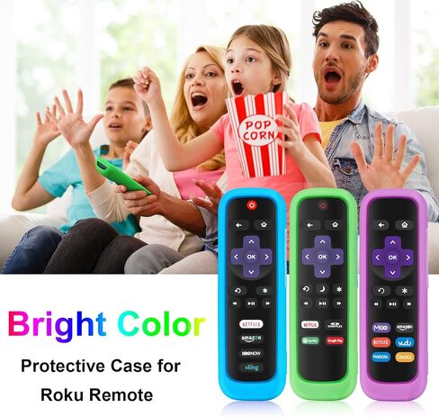 5Pack علبة لـ Roku Remote ، تغطية لـ Hisense/Tcl Roku TV Stick/Express Universal Presection Controller Silicone Skin Glow في The Green Green Purple Red in Kuwait