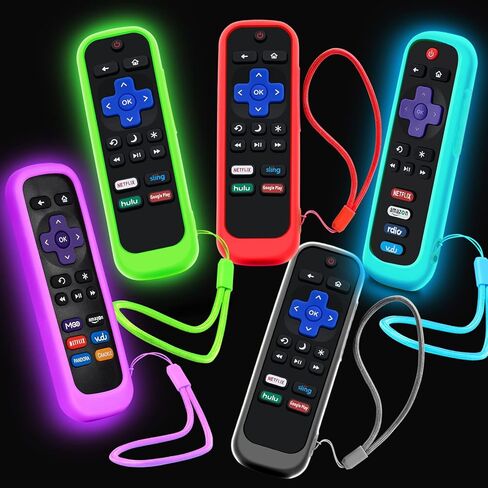 5Pack علبة لـ Roku Remote ، تغطية لـ Hisense/Tcl Roku TV Stick/Express Universal Presection Controller Silicone Skin Glow في The Green Green Purple Red in Kuwait